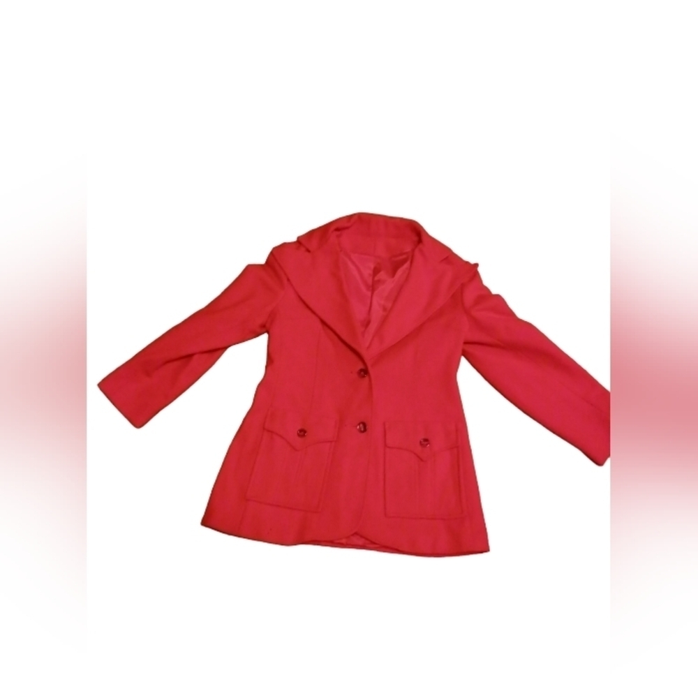 Vintage Tomato Red Blazer Union Label Pockets Wool Like Small / Medium